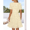 MEROKEETY Women’s Summer Lace Boho Mini Dress 2026 Short Sleeve Floral Eyelet A Line Vacation Beach Short Sundress(Apricot)