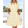 MEROKEETY Women’s Summer Lace Boho Mini Dress 2026 Short Sleeve Floral Eyelet A Line Vacation Beach Short Sundress(Apricot)