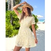 MEROKEETY Women’s Summer Lace Boho Mini Dress 2026 Short Sleeve Floral Eyelet A Line Vacation Beach Short Sundress(Apricot)