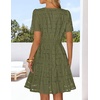 MEROKEETY Women’s Summer Lace Boho Mini Dress 2026 Short Sleeve Floral Eyelet A Line Vacation Beach Short Sundress(Army)