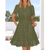 MEROKEETY Women’s Summer Lace Boho Mini Dress 2026 Short Sleeve Floral Eyelet A Line Vacation Beach Short Sundress(Army)