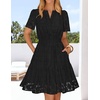 MEROKEETY Women’s Summer Lace Boho Mini Dress 2026 Short Sleeve Floral Eyelet A Line Vacation Beach Short Sundress(Black)