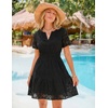 MEROKEETY Women’s Summer Lace Boho Mini Dress 2026 Short Sleeve Floral Eyelet A Line Vacation Beach Short Sundress(Black)