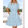 MEROKEETY Women’s Summer Lace Boho Mini Dress 2026 Short Sleeve Floral Eyelet A Line Vacation Beach Short Sundress(Blue)