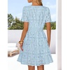 MEROKEETY Women’s Summer Lace Boho Mini Dress 2026 Short Sleeve Floral Eyelet A Line Vacation Beach Short Sundress(Blue)