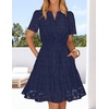 MEROKEETY Women’s Summer Lace Boho Mini Dress 2026 Short Sleeve Floral Eyelet A Line Vacation Beach Short Sundress(Navy)