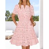 MEROKEETY Women’s Summer Lace Boho Mini Dress 2026 Short Sleeve Floral Eyelet A Line Vacation Beach Short Sundress(Pink)