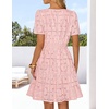 MEROKEETY Women’s Summer Lace Boho Mini Dress 2026 Short Sleeve Floral Eyelet A Line Vacation Beach Short Sundress(Pink)