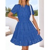 MEROKEETY Women’s Summer Lace Boho Mini Dress 2026 Short Sleeve Floral Eyelet A Line Vacation Beach Short Sundress(Royalblue)