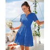 MEROKEETY Women’s Summer Lace Boho Mini Dress 2026 Short Sleeve Floral Eyelet A Line Vacation Beach Short Sundress(Royalblue)
