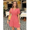 MEROKEETY Women’s Summer Lace Boho Mini Dress 2026 Short Sleeve Floral Eyelet A Line Vacation Beach Short Sundress(Watermelon)