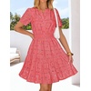 MEROKEETY Women’s Summer Lace Boho Mini Dress 2026 Short Sleeve Floral Eyelet A Line Vacation Beach Short Sundress(Watermelon)
