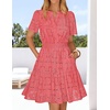 MEROKEETY Women’s Summer Lace Boho Mini Dress 2026 Short Sleeve Floral Eyelet A Line Vacation Beach Short Sundress(Watermelon)