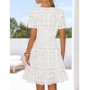 MEROKEETY Women’s Summer Lace Boho Mini Dress 2026 Short Sleeve Floral Eyelet A Line Vacation Beach Short Sundress(White)