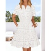 MEROKEETY Women’s Summer Lace Boho Mini Dress 2026 Short Sleeve Floral Eyelet A Line Vacation Beach Short Sundress(White)