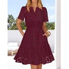 MEROKEETY Women’s Summer Lace Boho Mini Dress 2026 Short Sleeve Floral Eyelet A Line Vacation Beach Short Sundress(Wine)