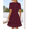 MEROKEETY Women’s Summer Lace Boho Mini Dress 2026 Short Sleeve Floral Eyelet A Line Vacation Beach Short Sundress(Wine)