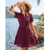 MEROKEETY Women’s Summer Lace Boho Mini Dress 2026 Short Sleeve Floral Eyelet A Line Vacation Beach Short Sundress(Wine)
