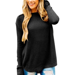 MEROKEETY Fall Long Sweaters for Women 2026 Trendy Long Sleeve Cute Knit Outfits Loose Fit Crewneck Work Casual Pullover(Black)