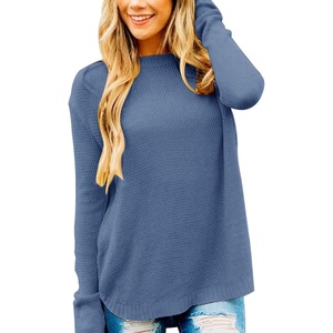 MEROKEETY Fall Long Sweaters for Women 2026 Trendy Long Sleeve Cute Knit Outfits Loose Fit Crewneck Work Casual Pullover(Dustyblue)