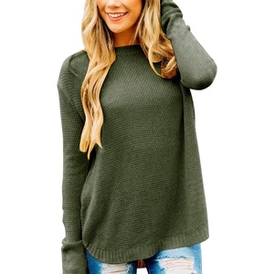 MEROKEETY Fall Long Sweaters for Women 2026 Trendy Long Sleeve Cute Knit Outfits Loose Fit Crewneck Work Casual Pullover(Green)