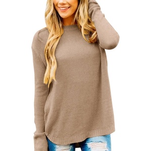 MEROKEETY Fall Long Sweaters for Women 2026 Trendy Long Sleeve Cute Knit Outfits Loose Fit Crewneck Work Casual Pullover(Khaki)