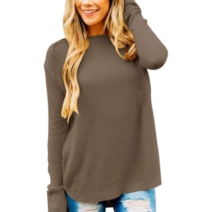 MEROKEETY Fall Long Sweaters for Women 2026 Trendy Long Sleeve Cute Knit Outfits Loose Fit Crewneck Work Casual Pullover(Mocha)