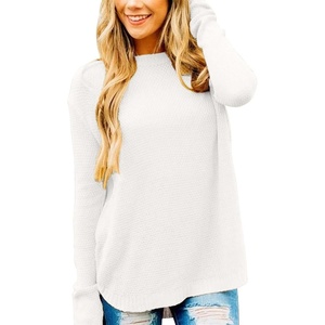MEROKEETY Fall Long Sweaters for Women 2026 Trendy Long Sleeve Cute Knit Outfits Loose Fit Crewneck Work Casual Pullover(White)