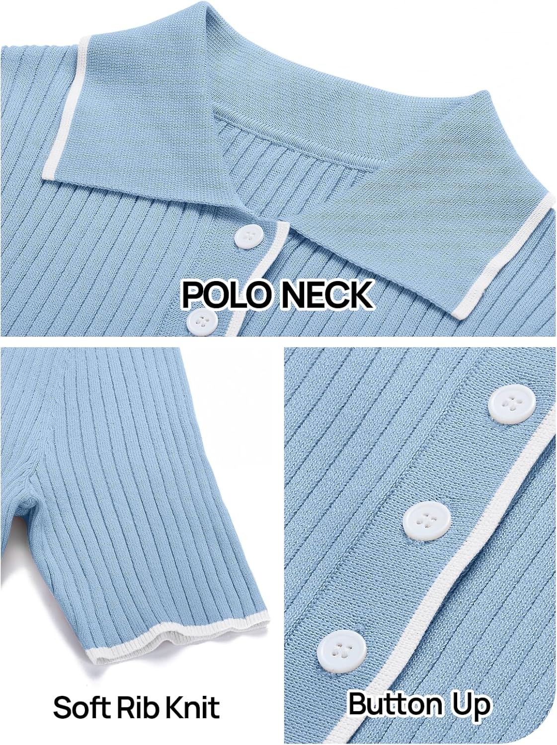 image:imageMEROKEETY Womens Spring Summer Ribbed Maxi Dress 2026 Bodycon V Neck Button Short Sleeve Slim Fit Knit Sweater DressesBlue