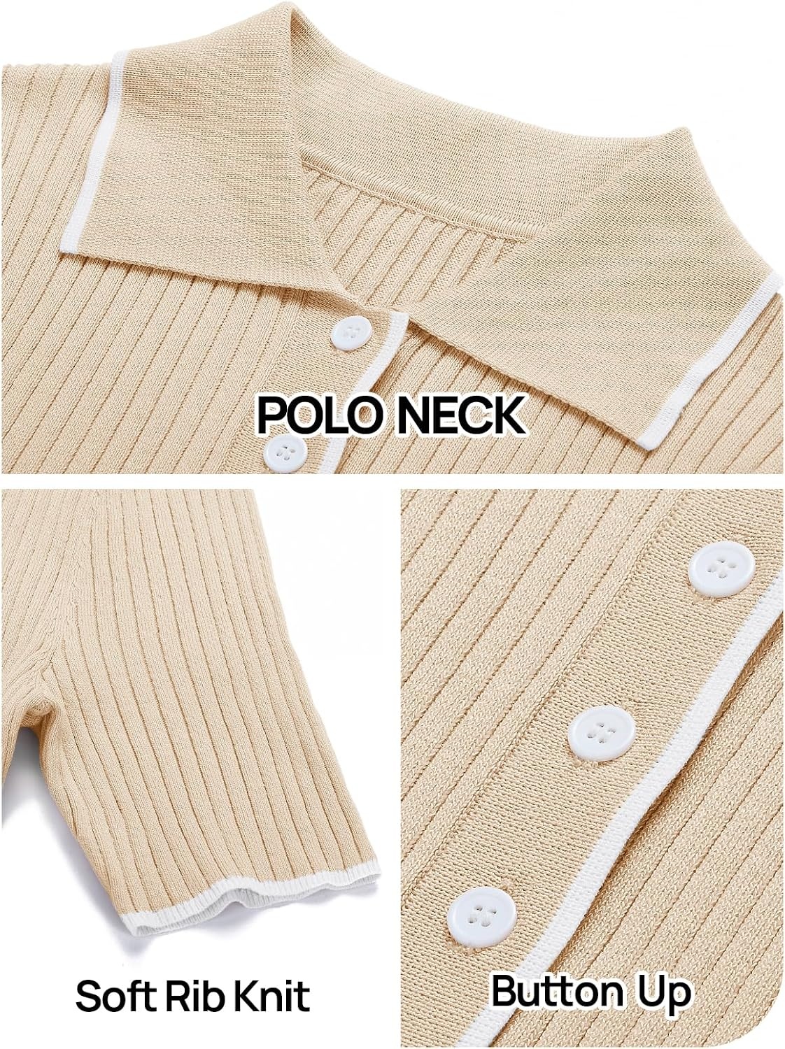 image:imageMEROKEETY Womens Spring Summer Ribbed Maxi Dress 2026 Bodycon V Neck Button Short Sleeve Slim Fit Knit Sweater DressesLightapricot