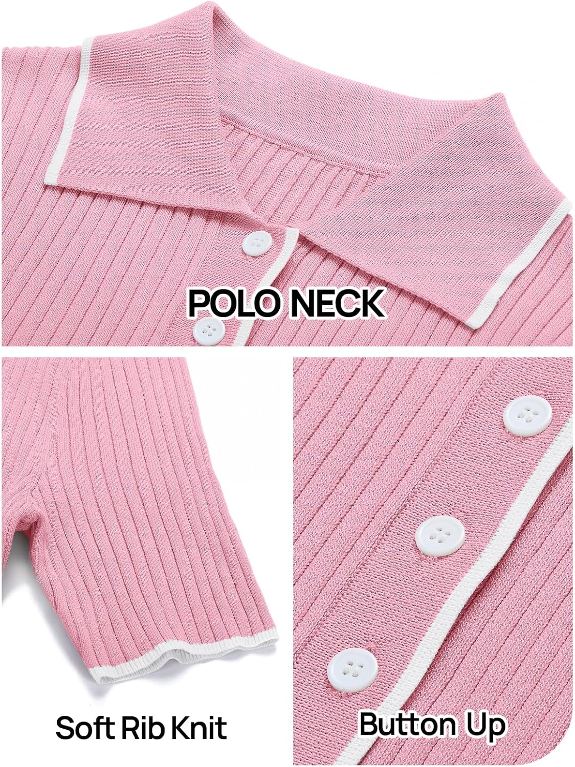 image:imageMEROKEETY Womens Spring Summer Ribbed Maxi Dress 2026 Bodycon V Neck Button Short Sleeve Slim Fit Knit Sweater DressesPink