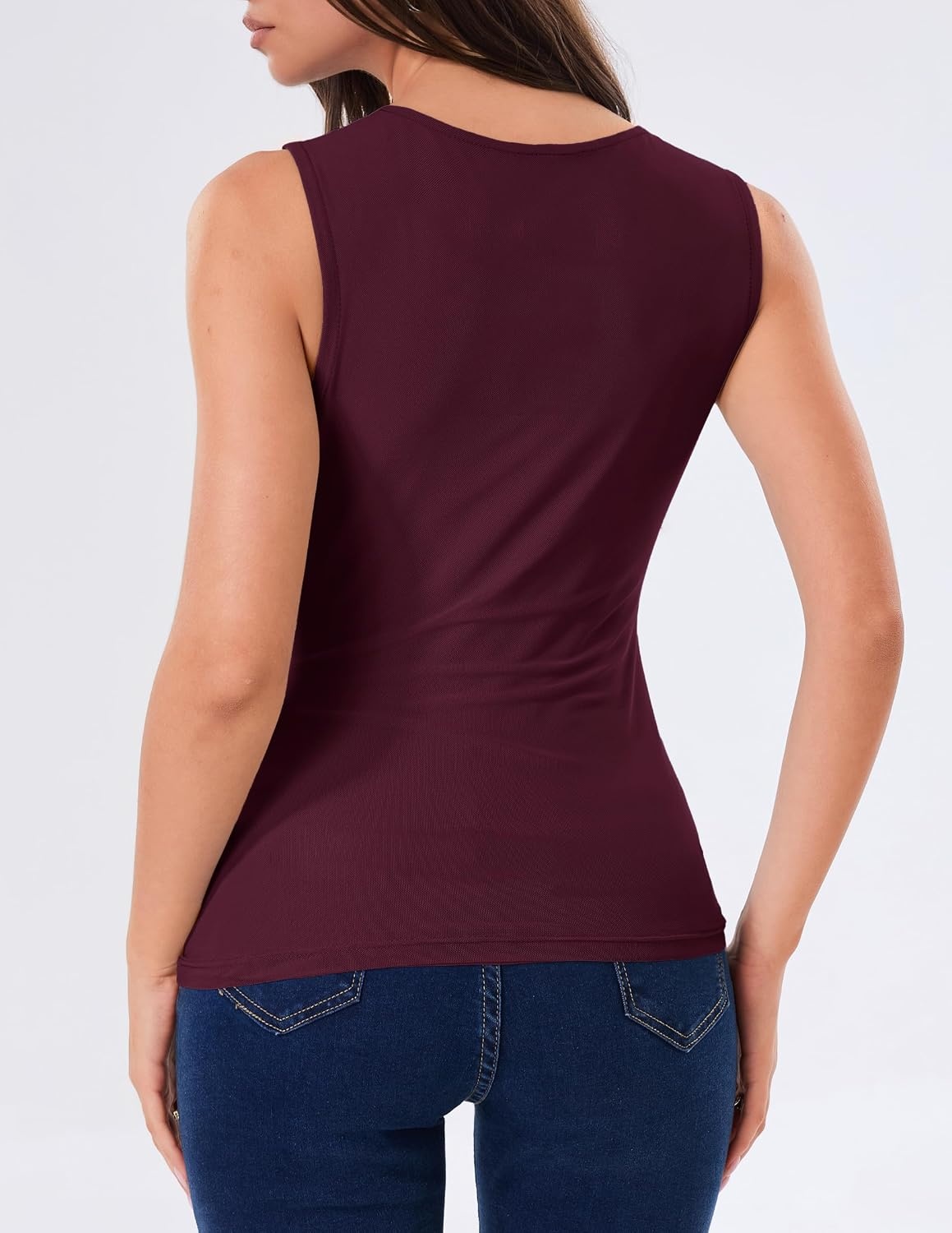 image:imageMEROKEETY Womens Summer Floral Sleeveless Tank Tops 2026 Trendy Mesh Going Out Business Casual Top Slim Fit Vacation ClothesBurgundy