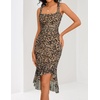 MEROKEETY Women’s 2026 Summer Floral Bodycon Dress Square Neck Sleeveless Ruffle Cocktail Mesh Beach Vacation Midi Dresses(Leopard)