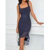 MEROKEETY Women’s 2026 Summer Floral Bodycon Dress Square Neck Sleeveless Ruffle Cocktail Mesh Beach Vacation Midi Dresses(Navy White)