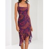 MEROKEETY Women’s 2026 Summer Floral Bodycon Dress Square Neck Sleeveless Ruffle Cocktail Mesh Beach Vacation Midi Dresses(Plum)