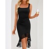 MEROKEETY Women’s 2026 Summer Floral Bodycon Dress Square Neck Sleeveless Ruffle Cocktail Mesh Beach Vacation Midi Dresses(Solid Black)