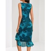 MEROKEETY Women’s 2026 Summer Floral Bodycon Dress Square Neck Sleeveless Ruffle Cocktail Mesh Beach Vacation Midi Dresses(Teal)