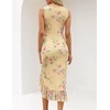 MEROKEETY Women’s 2026 Summer Floral Bodycon Dress Square Neck Sleeveless Ruffle Cocktail Mesh Beach Vacation Midi Dresses(Yellow)
