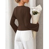 MEROKEETY Women’s Bell Long Sleeve Tops Going Out Trendy Fall 2026 Shirts | Elegant Crew Neck Shirt, Ruched Side Crop Blouse, Y2K Fashion, Cotton Fabric, Business Casual Work Date, Western Cute Clothes(Coffee)