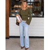 MEROKEETY Women’s Bell Long Sleeve Tops Going Out Trendy Fall 2026 Shirts | Elegant Crew Neck Shirt, Ruched Side Crop Blouse, Y2K Fashion, Cotton Fabric, Business Casual Work Date, Western Cute Clothes(Armygreen)