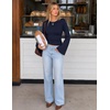 MEROKEETY Women’s Bell Long Sleeve Tops Going Out Trendy Fall 2026 Shirts | Elegant Crew Neck Shirt, Ruched Side Crop Blouse, Y2K Fashion, Cotton Fabric, Business Casual Work Date, Western Cute Clothes(Navy)