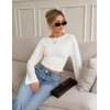 MEROKEETY Women’s Bell Long Sleeve Tops Going Out Trendy Fall 2026 Shirts | Elegant Crew Neck Shirt, Ruched Side Crop Blouse, Y2K Fashion, Cotton Fabric, Business Casual Work Date, Western Cute Clothes(White)
