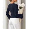 MEROKEETY Women’s Bell Long Sleeve Tops Going Out Trendy Fall 2026 Shirts | Elegant Crew Neck Shirt, Ruched Side Crop Blouse, Y2K Fashion, Cotton Fabric, Business Casual Work Date, Western Cute Clothes(Navy)