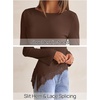 MEROKEETY Women’s Fall Asymmetrical Lace Boat Neck Long Sleeve Ribbed Tops | Fitted T-Shirt, Ruched Accent, Side Slit Clothes, Stretchy Knit Fabric, Work Blouses, Y2K Going Out Outfits, Fashion Clothing(Brown)