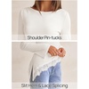 MEROKEETY Women’s Fall Asymmetrical Lace Boat Neck Long Sleeve Ribbed Tops | Fitted T-Shirt, Ruched Accent, Side Slit Clothes, Stretchy Knit Fabric, Work Blouses, Y2K Going Out Outfits, Fashion Clothing(White)