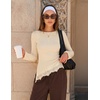 MEROKEETY Women’s Fall Asymmetrical Lace Boat Neck Long Sleeve Ribbed Tops | Fitted T-Shirt, Ruched Accent, Side Slit Clothes, Stretchy Knit Fabric, Work Blouses, Y2K Going Out Outfits, Fashion Clothing(Apricot)