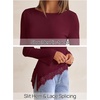 MEROKEETY Women’s Fall Asymmetrical Lace Boat Neck Long Sleeve Ribbed Tops | Fitted T-Shirt, Ruched Accent, Side Slit Clothes, Stretchy Knit Fabric, Work Blouses, Y2K Going Out Outfits, Fashion Clothing(Wine)