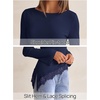 MEROKEETY Women’s Fall Asymmetrical Lace Boat Neck Long Sleeve Ribbed Tops | Fitted T-Shirt, Ruched Accent, Side Slit Clothes, Stretchy Knit Fabric, Work Blouses, Y2K Going Out Outfits, Fashion Clothing(Navy)