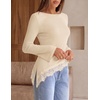 MEROKEETY Women’s Fall Asymmetrical Lace Boat Neck Long Sleeve Ribbed Tops | Fitted T-Shirt, Ruched Accent, Side Slit Clothes, Stretchy Knit Fabric, Work Blouses, Y2K Going Out Outfits, Fashion Clothing(Apricot)