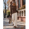 MEROKEETY Women’s Fall Asymmetrical Lace Boat Neck Long Sleeve Ribbed Tops | Fitted T-Shirt, Ruched Accent, Side Slit Clothes, Stretchy Knit Fabric, Work Blouses, Y2K Going Out Outfits, Fashion Clothing(Brown)